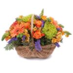 orange blommor i korg