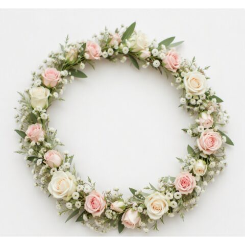 Blomsterkrans med rosor och brudslöja