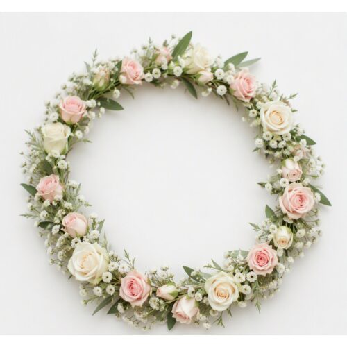 blomsterkrans-rosor-brudsloja Blomsterkrans till håret med rosa rosor och brudslöja