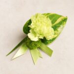 Corsage med grön nejlika och krysantemum