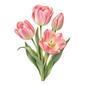 Rosa tulpaner med gröna blad.