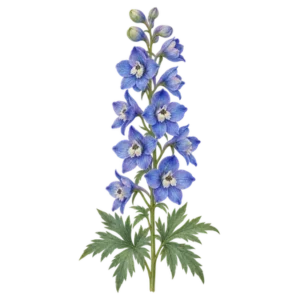 Blå riddarsporre på en hög blomstängel.