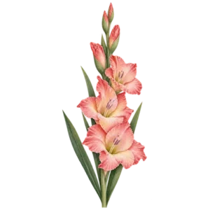 Rosa gladiolus med blommor längs en hög stjälk.