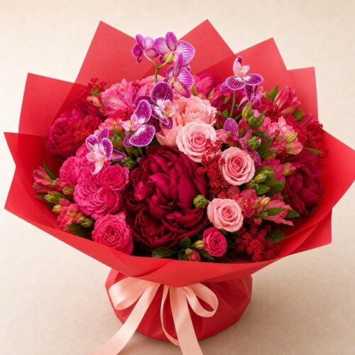 fuchsia-orchid-roses-bouquet