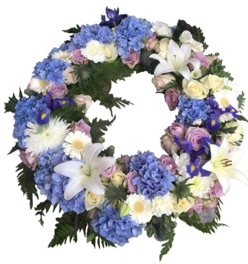 begravningskrans med hortensia