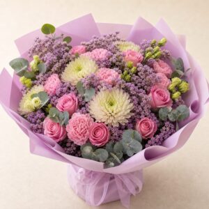 Pastellbukett med limonium och eucalyptus - Bild 1